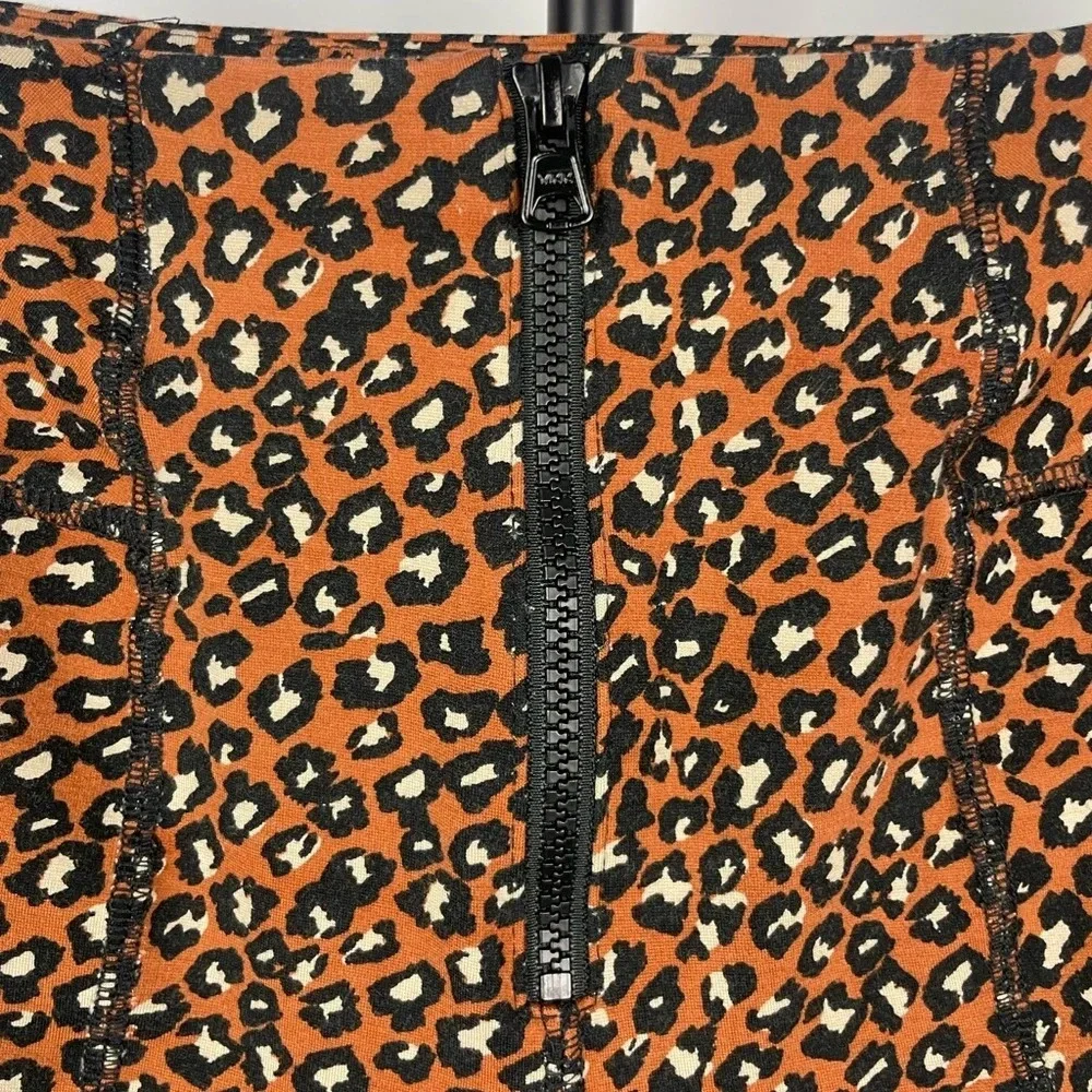 Free People Orange Black‎ Leopard Print Zip Front Biker Shorts